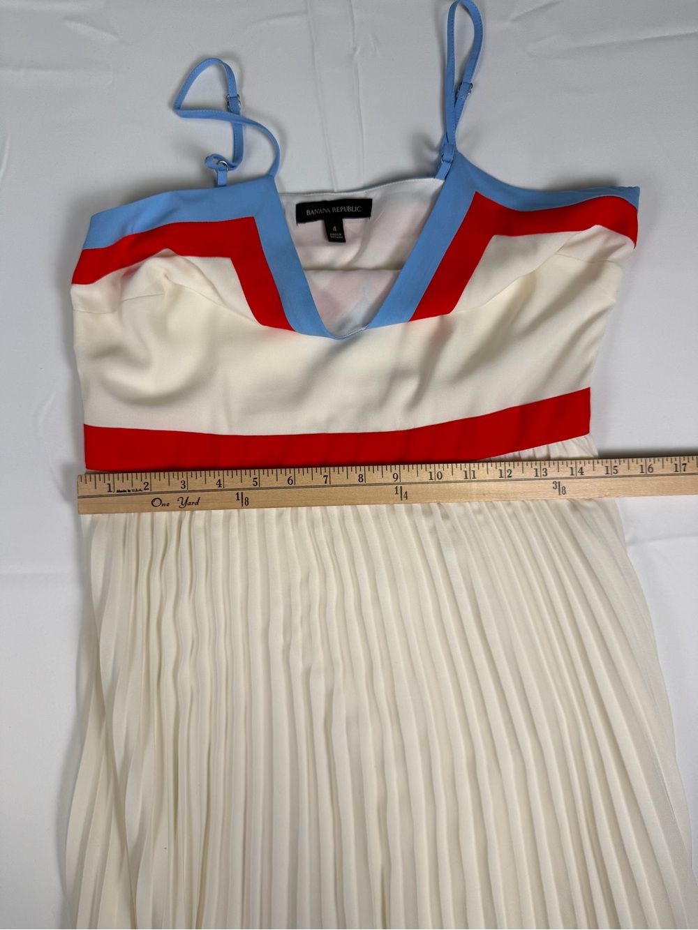 Banana Republic White Pleated Summer Midi Dress with Red & Light Blue Trim-4 - Picture 14 of 16